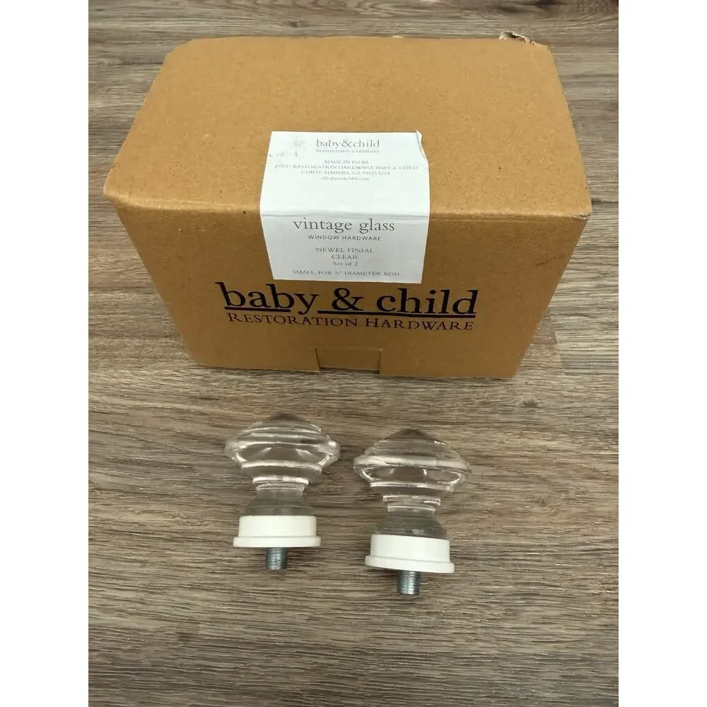 Restoration Hardware Baby & Child Vintage Glass Newel Finials Clear Set of 2 NIB
